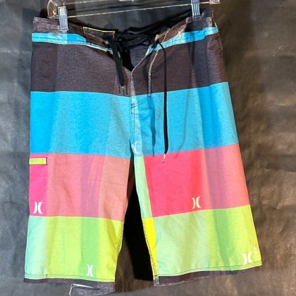 Hurley Neon Pink ColorBlock Swim Trunks  Size 30 -32 Bathing Suit Board Surf